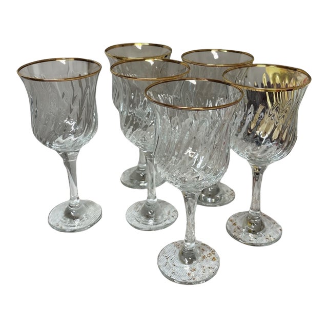 1950s Unique Swirl Design 24 K Gold Rim Glasses - Set of 6 For Sale