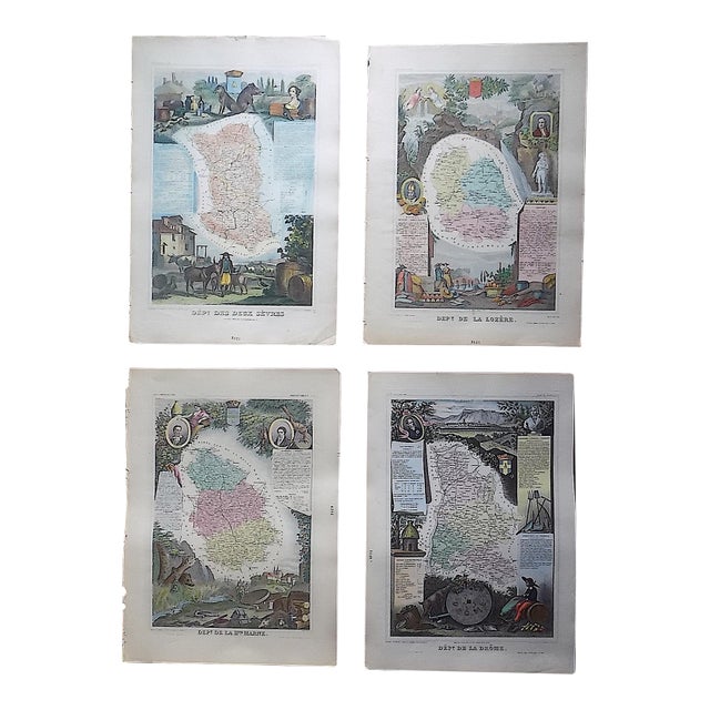 Authentic Antique 19th C. Maps-Provinces of France-Engravings-Imperial Folio-Set of 6 For Sale