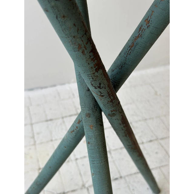 Antique Curly Maple Accent Table With Turquoise-Painted Tripod Base, Circa Early 20th Century For Sale - Image 10 of 17