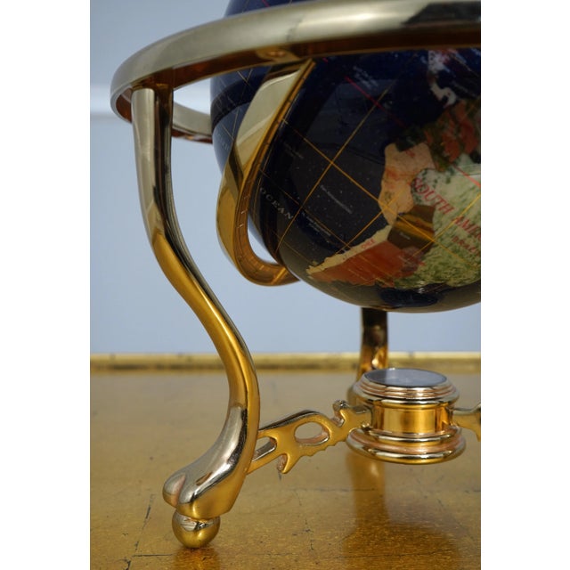 Quality Stone Inlaid Globe on Brass Stand For Sale - Image 9 of 9