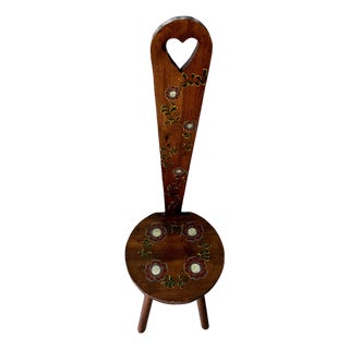 Vintage European Folk Art Hand-Painted Pine Stabelle Chair With Heart Cutout For Sale