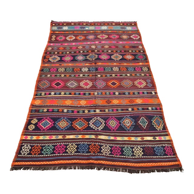 Vintage Turkish Tribal Kilim Rug - 55" X 100" For Sale