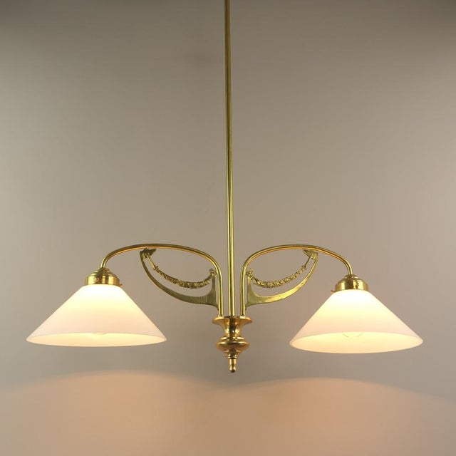 1920s Art Nouveau Brass Chandelier, Vienna, 1910s For Sale - Image 5 of 14