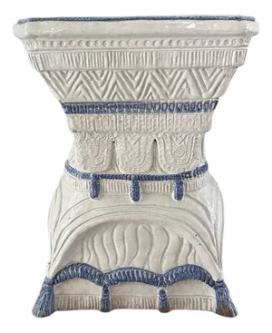 Vintage Italian Blue & White Glazed Terracotta Rope Tassel Ceramic Garden Stool, Circa 1960