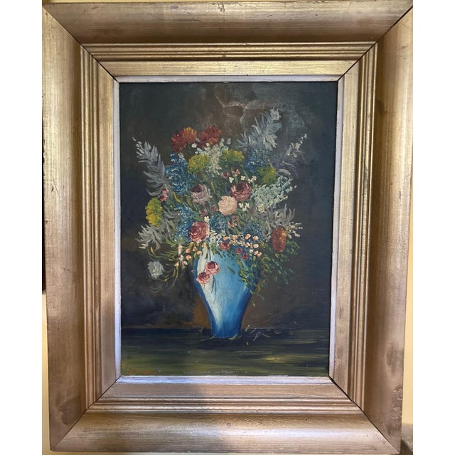 F. Domínguez, Floral Still Lifes, 1945, Oil on Pressed Cardboard, Set of 2 For Sale - Image 6 of 14