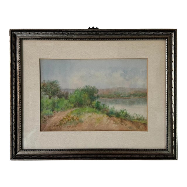 Vintage G. Robers Countryside Lake Landscape Watercolor Painting, Framed For Sale