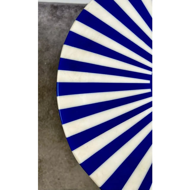 1990s Art Deco Style Blue & White Resin Cylindrical Side, End Table or Stool For Sale - Image 5 of 11