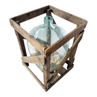 French Demijohn Wine Bottle in Crate For Sale