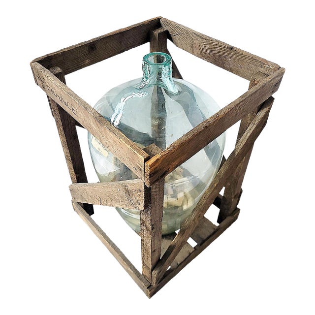 French Demijohn Wine Bottle in Crate For Sale