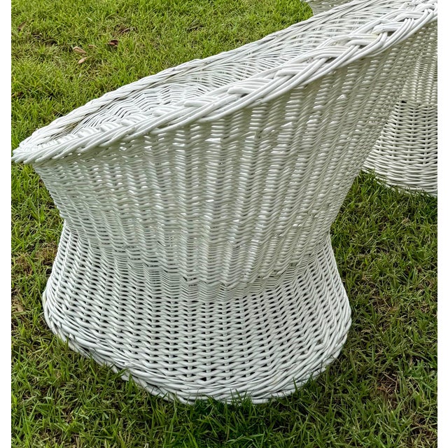 Set of (2) Vintage Wicker Rattan Barrel/Bucket Style Chairs For Sale - Image 9 of 14