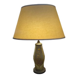 1900s Rare Unsigned Cameo Glass Art Nouveau Style Landscape Table Lamp - Gilt Bronze Base For Sale