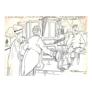 1910s Original Pen & Ink Drawing "L Auto-Immobile"