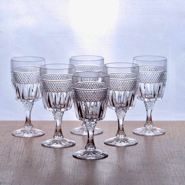 French Crystal Wine Glasses with Diamond Point Cut, 1930, Set of 6 For Sale - Image 10 of 10