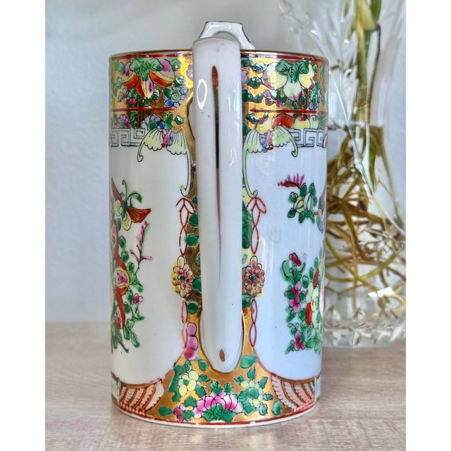 Vintage Lotus Bloom Famille Rose With Gilded Accents Hand Painted Canton-Guangcai Porcelain Chinese Tea Pot For Sale - Image 4 of 12