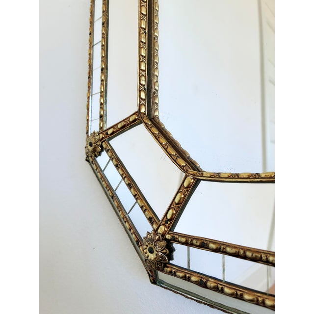 1980s Large Vintage Spanish Venetian Style Rectangular Brass Wall Mirror – Gold Hollywood Regency, 1980s For Sale - Image 5 of 12