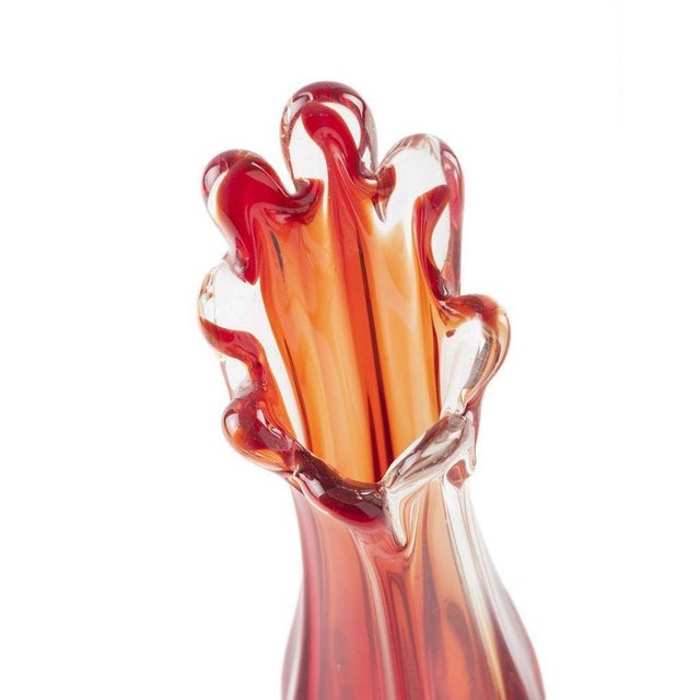 Vintage Orange Glass Vase with Wavy Mouth, Northern Europe, 1970s For Sale - Image 4 of 5