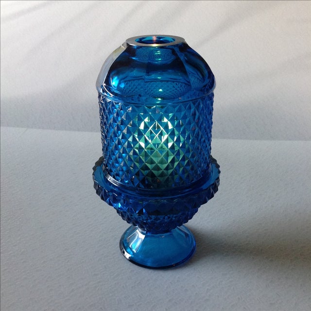 Vintage Peacock Blue Glass Fairy Lamp by Viking Chairish