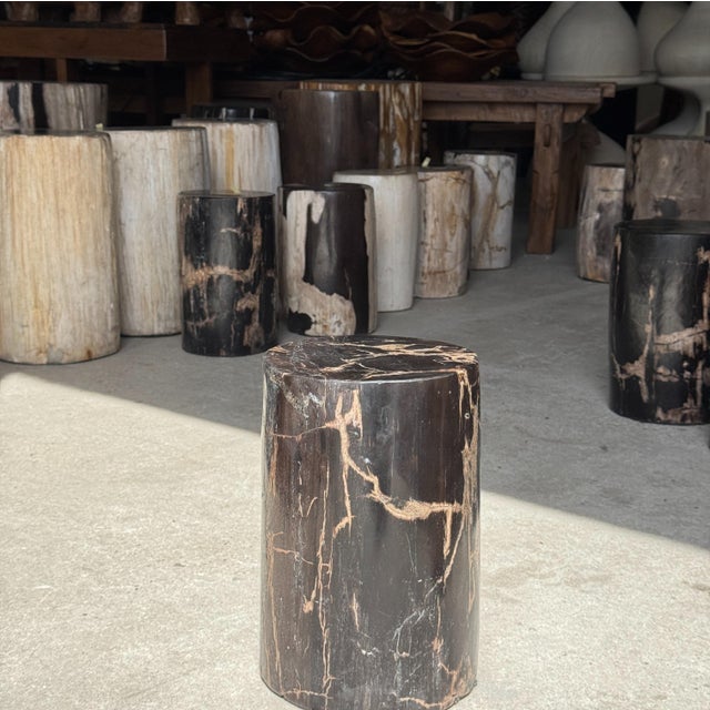 Small Side Table in Black Petrified Wood with Beige Streaks and Grey Sides, 1980s For Sale - Image 10 of 18