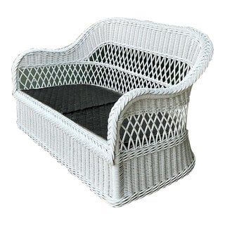 Vintage Lexington Braided White Rattan Love Seat For Sale
