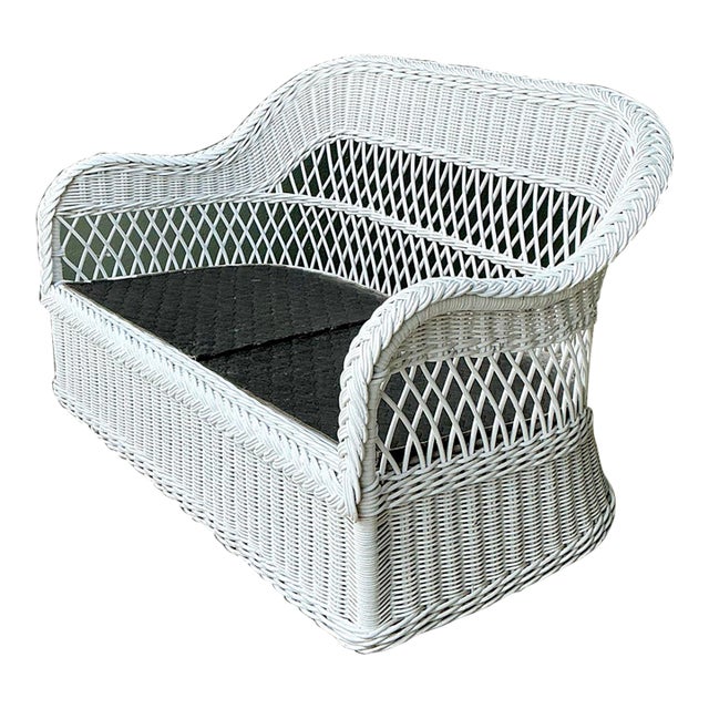 Vintage Lexington Braided White Rattan Love Seat For Sale
