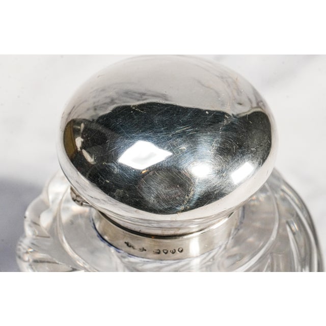 Victorian Elegant Solid Crystal Swirl Antique English Sterling Silver Paperweight Inkwell Desk Home Decor For Sale - Image 3 of 18