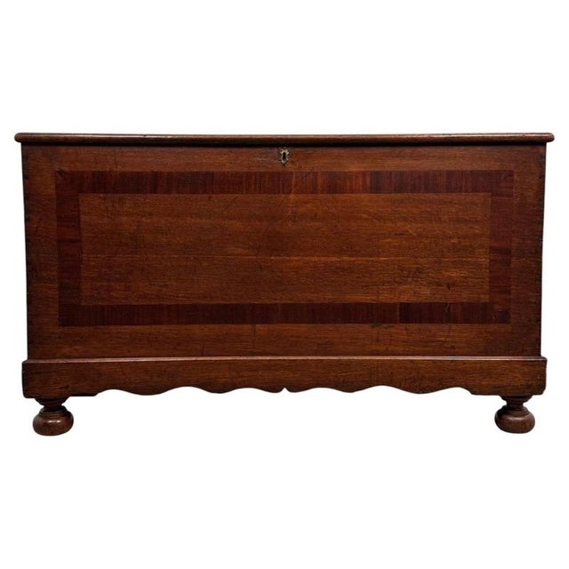 19th Century English Oak Coffer Chest with Mahogany Cross-Banding For Sale - Image 11 of 11