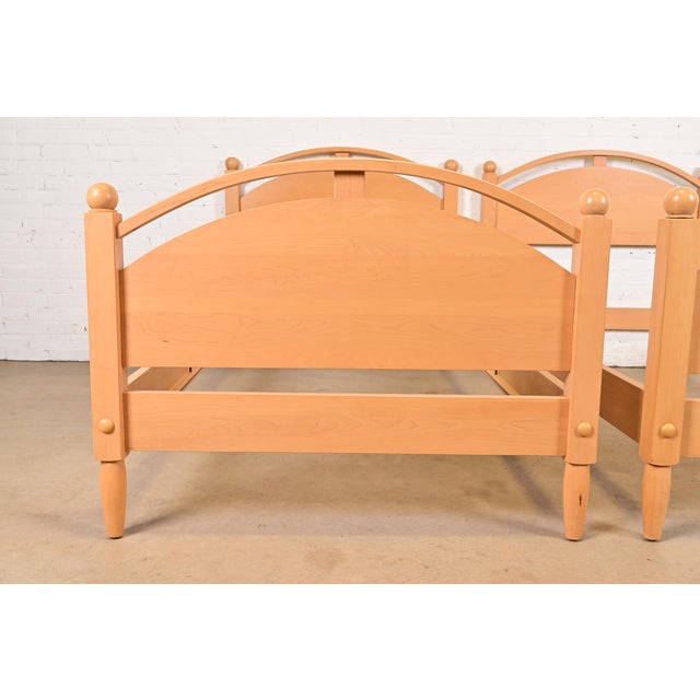 Brown Ethan Allen Modern Carved Solid Maple Twin Size Beds, Pair For Sale - Image 8 of 11