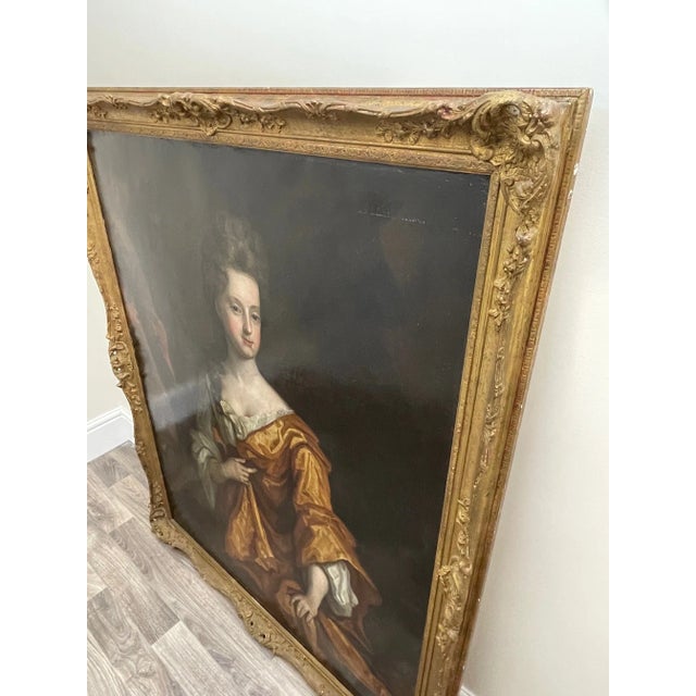English Huge 17th Century English Baroque Oil Portrait of a Young Noblewoman, Circle of Sir Godfrey Kneller (1646–1723) For Sale - Image 3 of 12