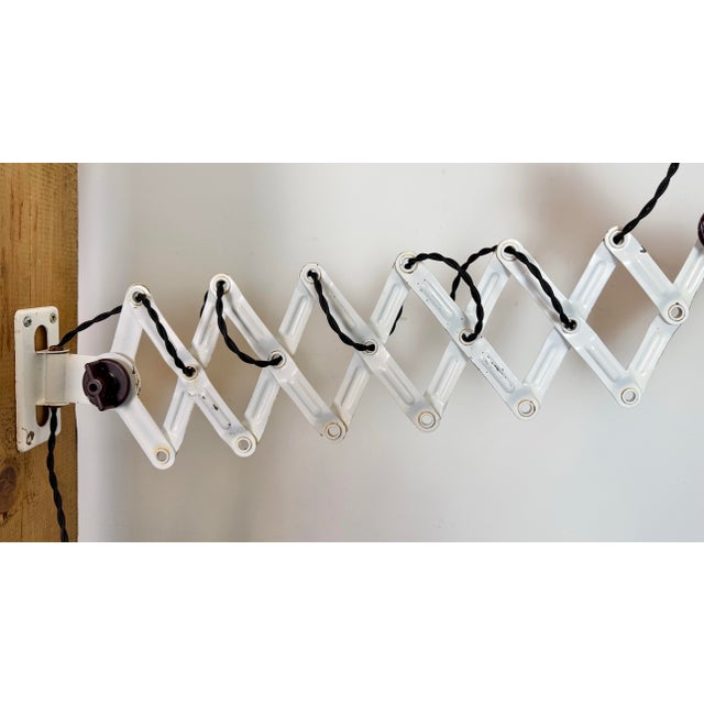 Industrial Black Enamel Scissor Wall Lamp, 1950s For Sale - Image 11 of 18
