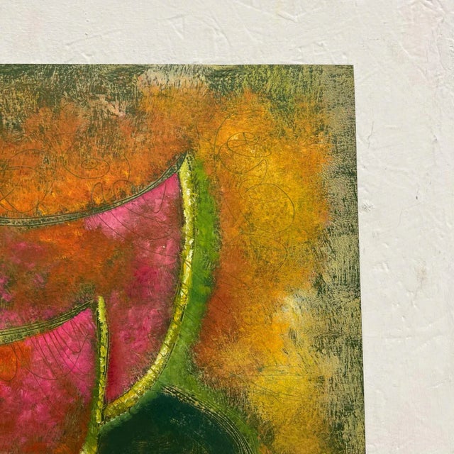 AMBIANIC presents 1980s Byron Gálvez Modernist Colorful Artwork Fruit Mexico 23.5 x 17.75 Original vintage condition...