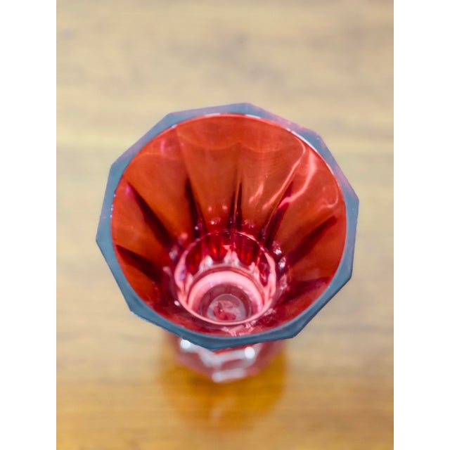 Mid-Century Modern Vintage 1970’s Cranberry Fluted Glass Vase For Sale - Image 3 of 5