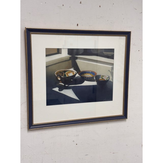 Mexican Judith Klausenstock Three Mexican Bowls Framed Watercolor, Circa 2002 For Sale - Image 3 of 11