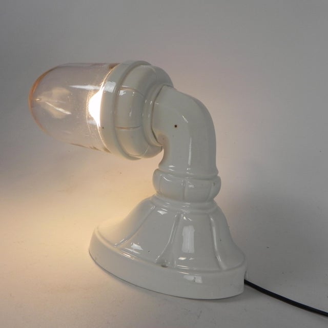 Porcelain Wall Lamp with Transparent Glass Shade, 1930s For Sale - Image 10 of 18