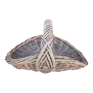 Rustic European Whitewashed Thick Woven Wicker Gathering Basket For Sale