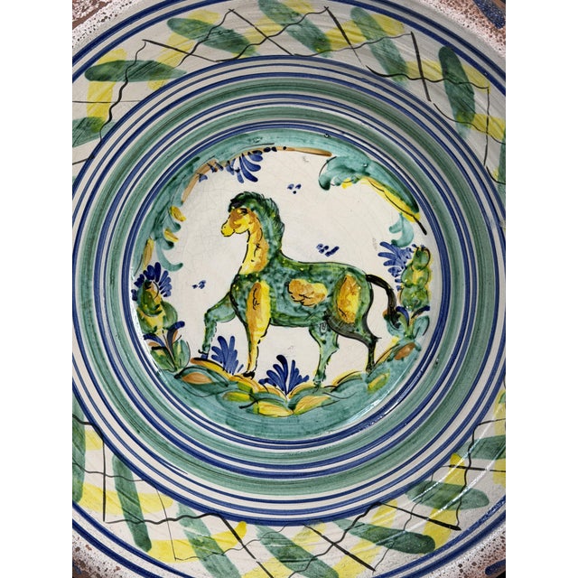 Spanish Triana Lebrillo Ceramic Plate with Painted Horse For Sale - Image 9 of 11