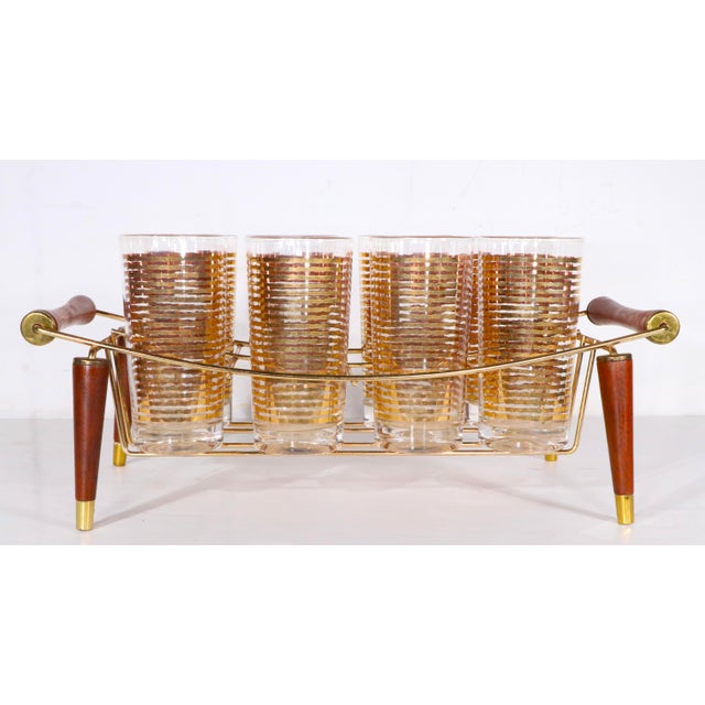 Mid 20th Century Hollywood Regency Gold Band Drink Set by Colony Glass - 9pcs For Sale - Image 10 of 13