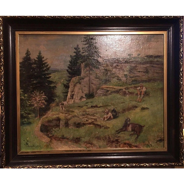 Modern Schmedingen Alfred, Landscape Shepherd Boy Goats Goatherd 41 51, 1920s, Oil Painting on Canvas For Sale - Image 3 of 13