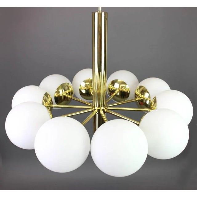 Large Stunning Kaiser Sputnik Opal Glass Globes Chandelier, Germany, 1970s For Sale - Image 6 of 7