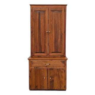 Antique Early American Solid Wood Rustic Cupboard Hutch For Sale