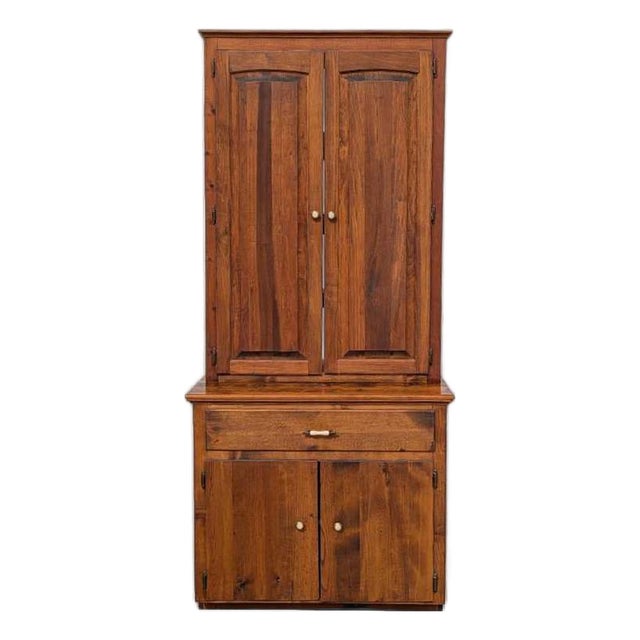 Antique Early American Solid Wood Rustic Cupboard Hutch For Sale