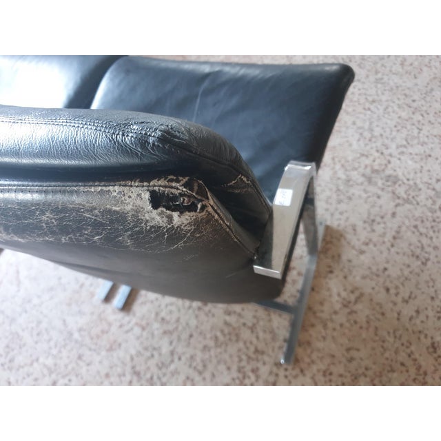 Metal Chairs in Steel and Black Leather, 1970s, Set of 4 For Sale - Image 7 of 11