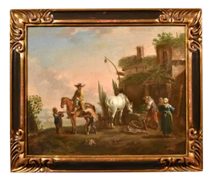 Follower of Simon Johannes Van Douw, Knight Landscape, 1700, Oil on Canvas