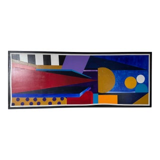 1980s Postmodern Geometric Abstract Acrylic on Canvas Painting, Unsigned For Sale