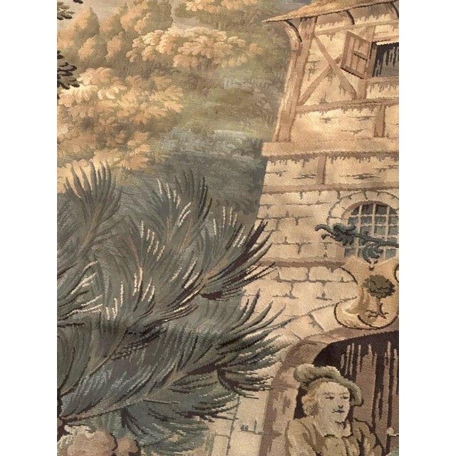 Antique French Aubusson Jacquard Tapestry Village, 1970s For Sale - Image 17 of 18