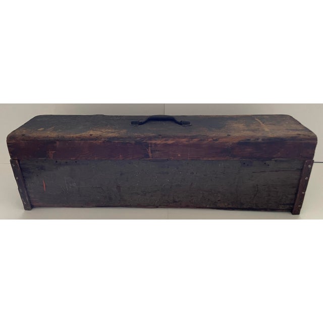 Large 1930's Rustic Antique Handmade Wooden Toolbox For Sale - Image 4 of 6