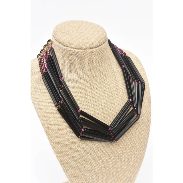 Vintage Rare Yves Saint Laurent Black and Purple Glass 6 Strand Necklace For Sale - Image 9 of 10