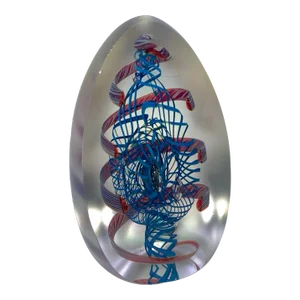 Vintage Henry Summa Art Glass Iridescent Cone Sculpture Paperweight Spiral Blue Red