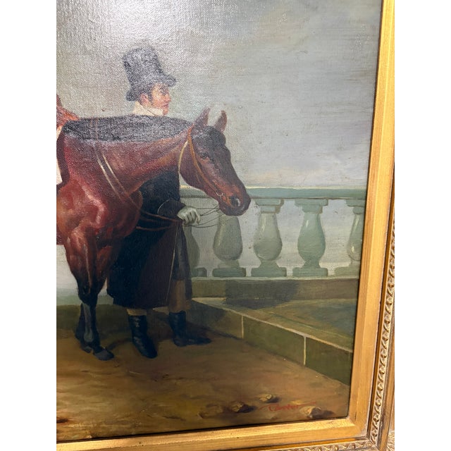 Textile Oil on Canvas British School "Horses & Rider" by Pastor, Early 20th Century For Sale - Image 7 of 10