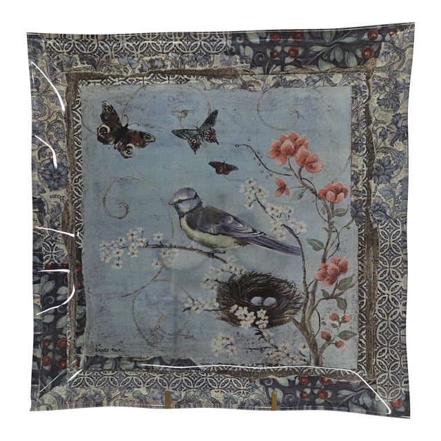 Vintage Butterfly & Bird Cased Glass Tray by Janet Tava For Sale