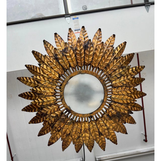 Vintage Spanish Gilt Metal Sunburst Ceiling Fixture For Sale - Image 10 of 12